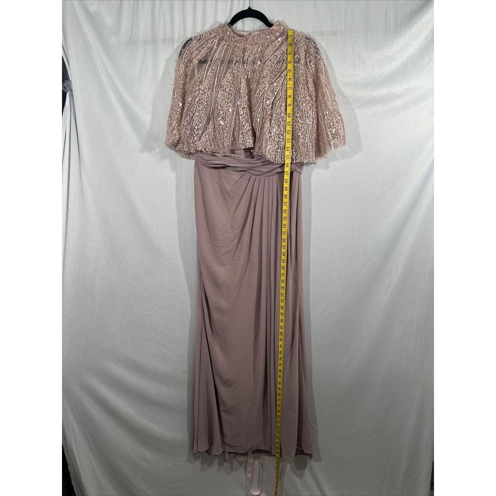 NEW $598 Mac Duggal [ 12 ] Sleeveless Gown with Embellished Cape 20467 Rose J141 - Picture 8 of 16